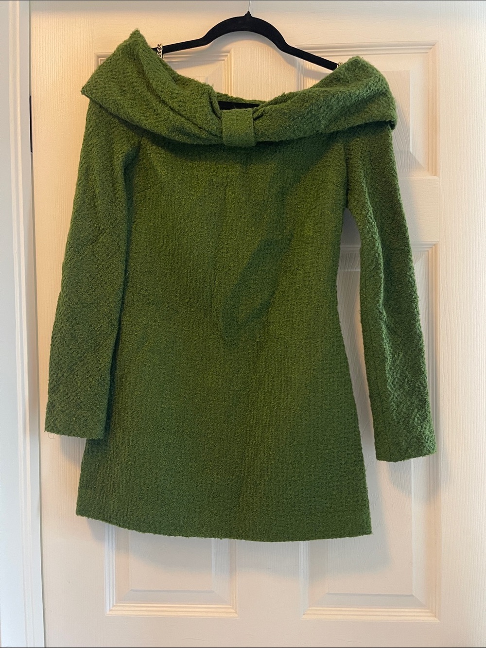 Woman Zara Green Off-Shoulder Bouclé Coat